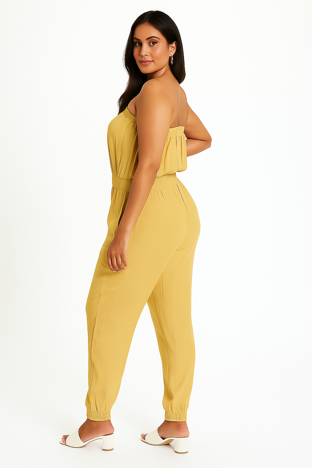 Brown Rayon Tube Jumpsuit with Pockets
