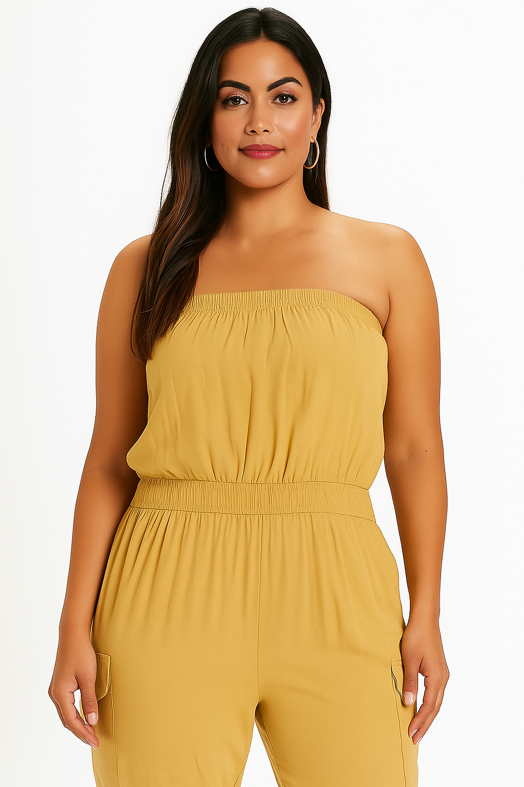 Brown Rayon Tube Jumpsuit with Pockets