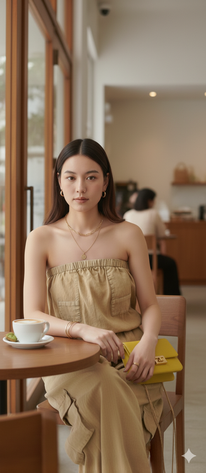 Cotton Brown Tube Cargo Jumpsuit