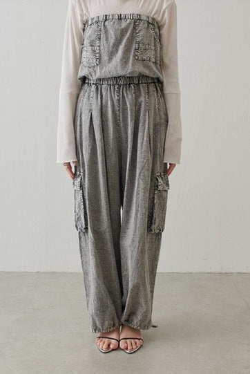 Cotton Grey Tube Cargo Jumpsuit