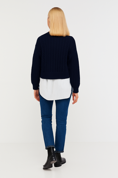 Dark Blue Acrylic Layered Cable-Knit Sweater