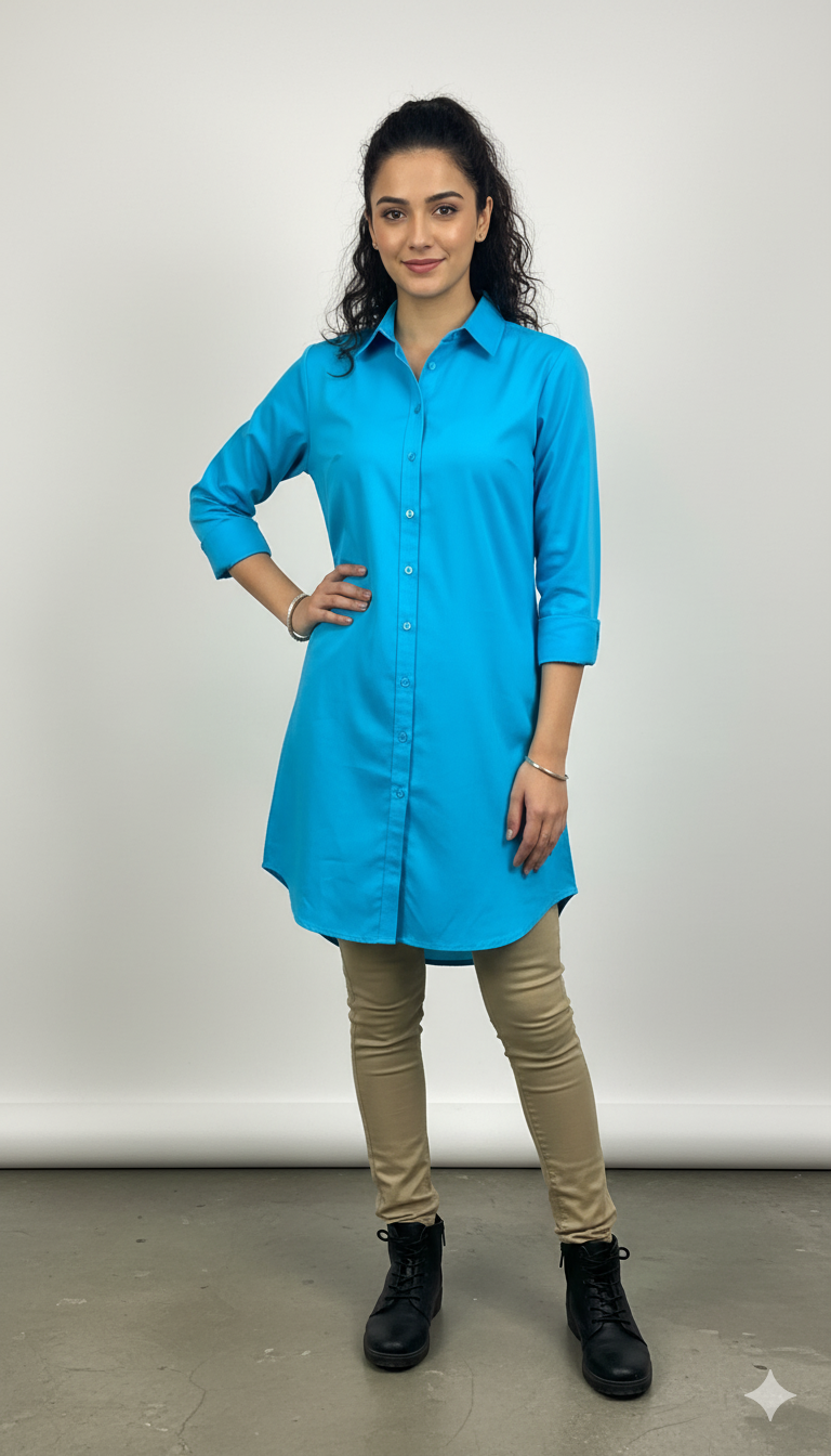 Cotton Sky Blue Cotton Shirt Tunic