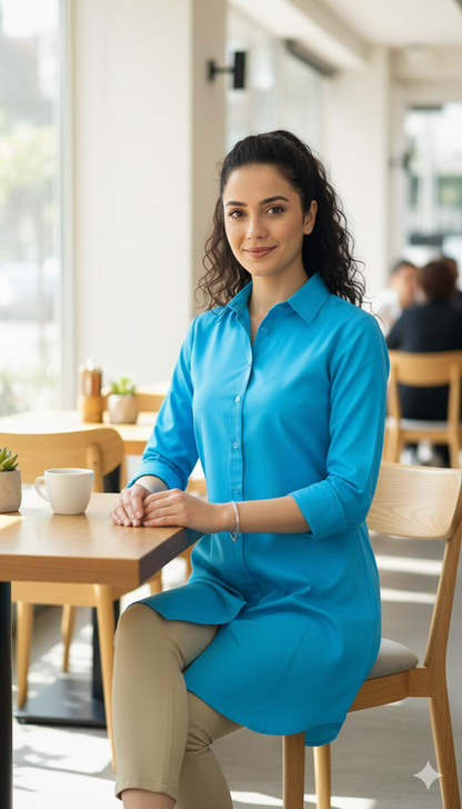 Cotton Sky Blue Cotton Shirt Tunic