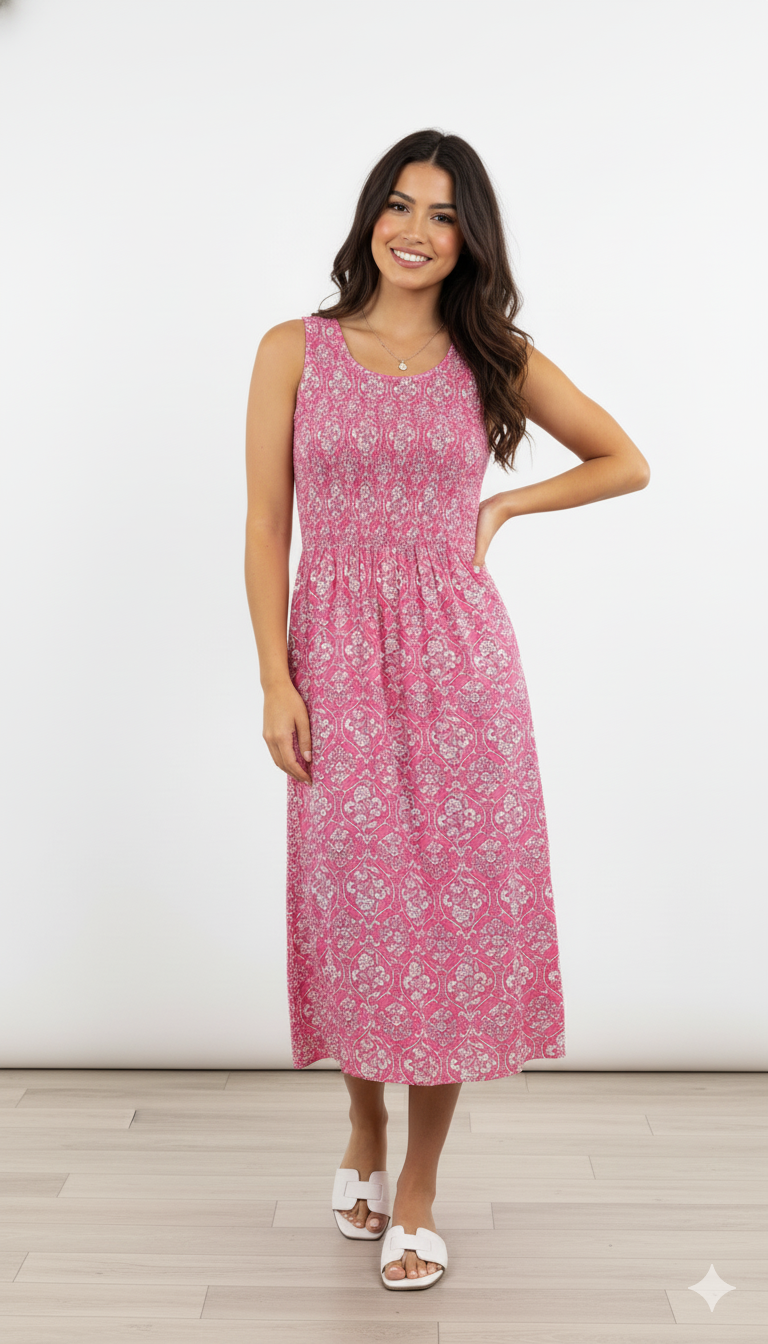 Viscose light red Breeze Stretchable Midi Dress