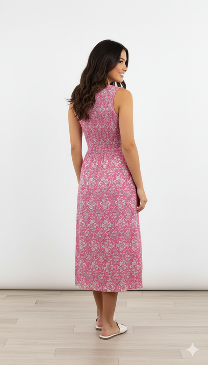 Viscose light red Breeze Stretchable Midi Dress