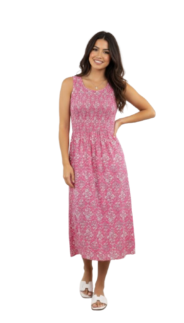 Viscose light red Breeze Stretchable Midi Dress