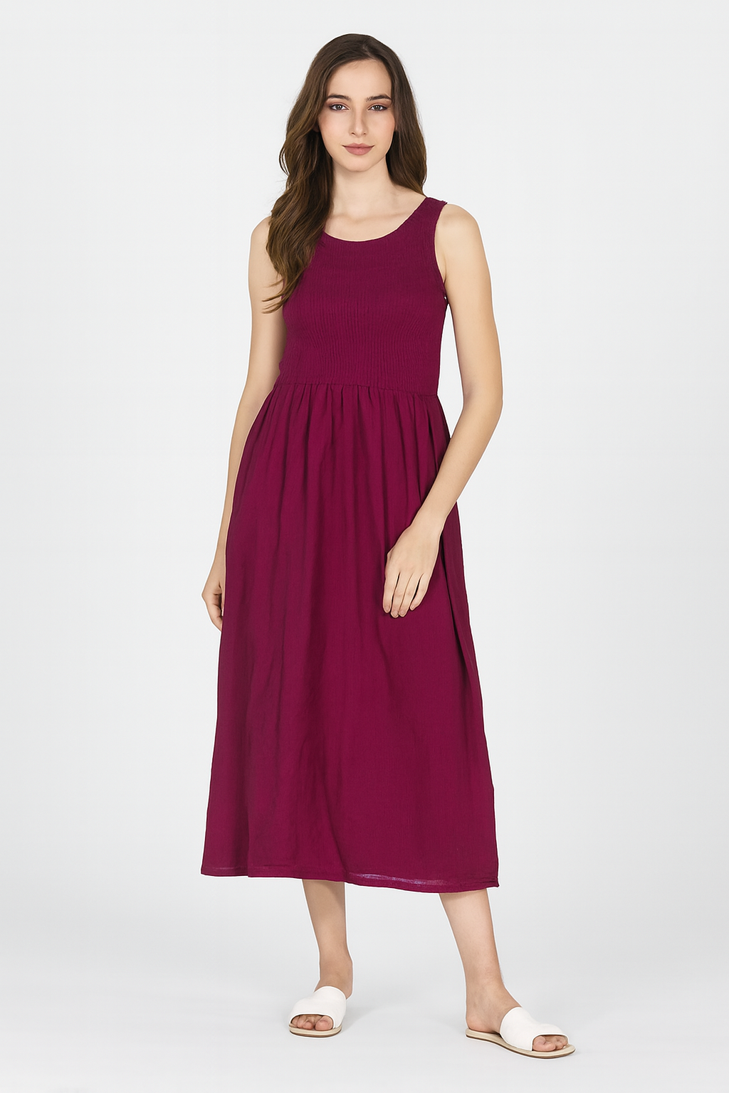 Viscose Maroon Breeze Stretchable Midi Dress