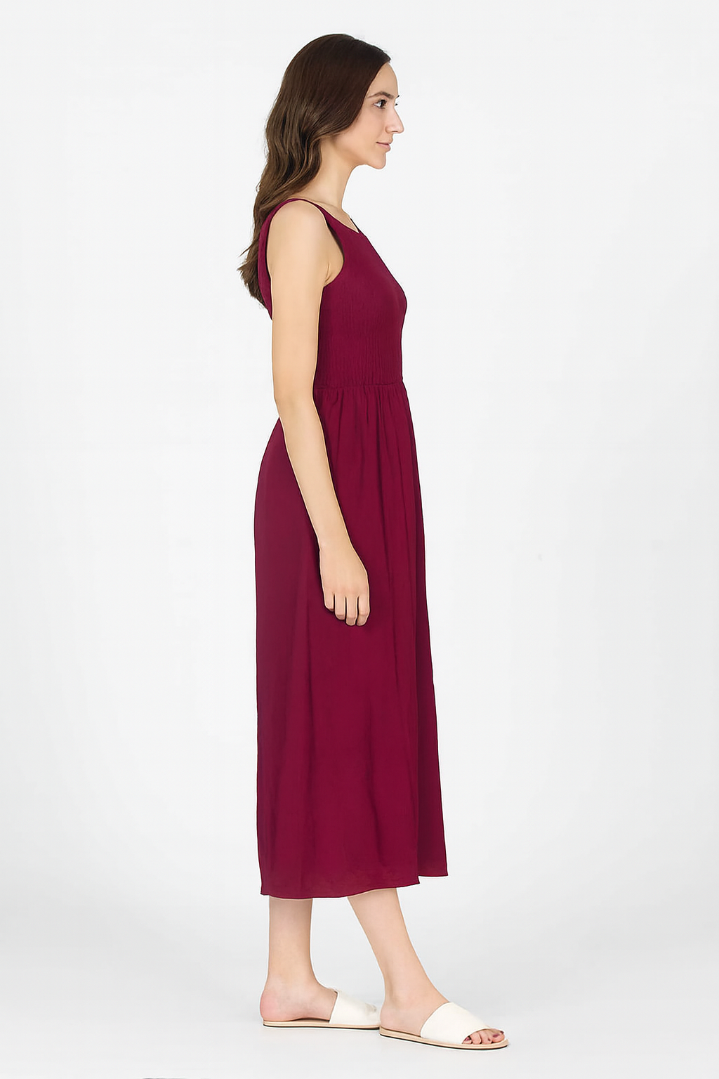 Viscose Maroon Breeze Stretchable Midi Dress