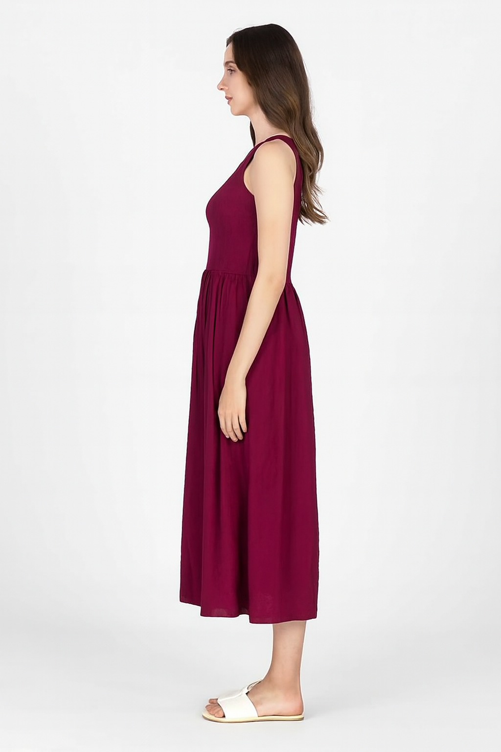 Viscose Maroon Breeze Stretchable Midi Dress