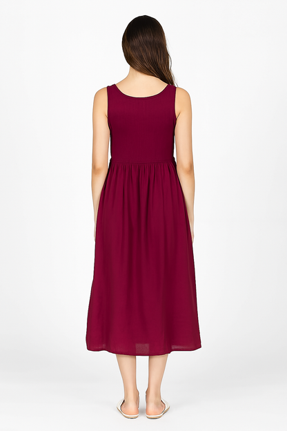 Viscose Maroon Breeze Stretchable Midi Dress