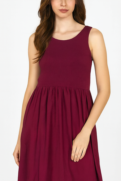 Viscose Maroon Breeze Stretchable Midi Dress