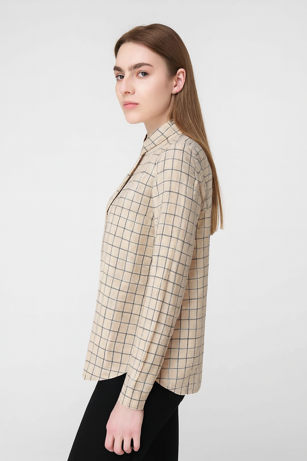 Light Brown Checked Viscose Cotton Shirt