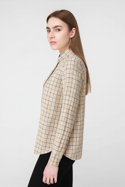 Light Brown Checked Viscose Cotton Shirt
