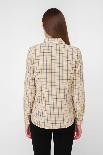 Light Brown Checked Viscose Cotton Shirt