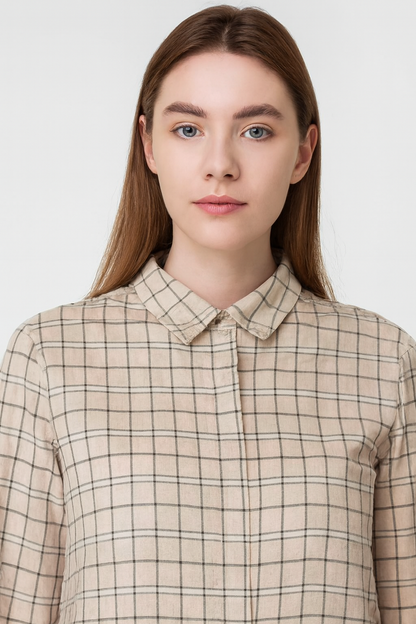 Light Brown Checked Viscose Cotton Shirt