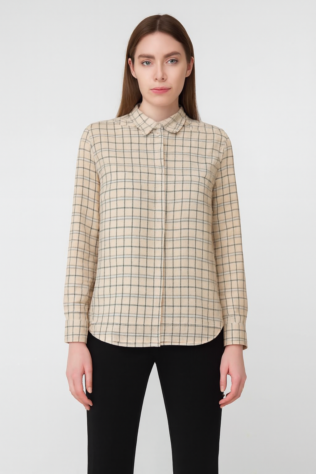 Light Brown Checked Viscose Cotton Shirt