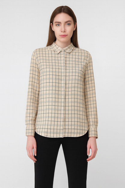 Light Brown Checked Viscose Cotton Shirt