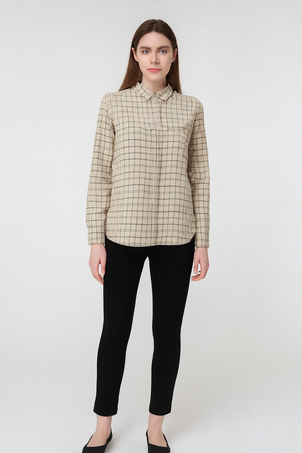 Light Brown Checked Viscose Cotton Shirt
