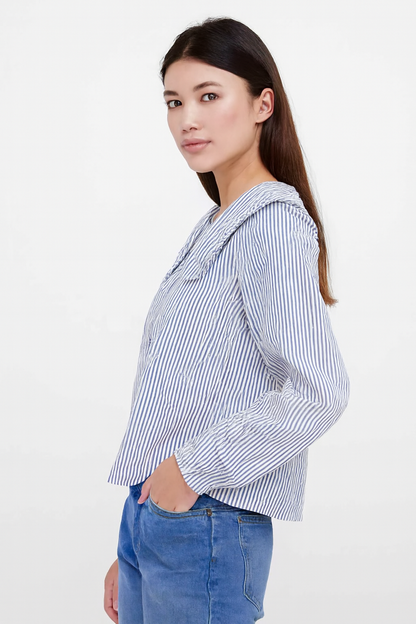 Cotton Blue Gingham Frill Collar Cotton Shirt
