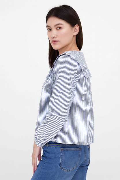 Cotton Blue Gingham Frill Collar Cotton Shirt