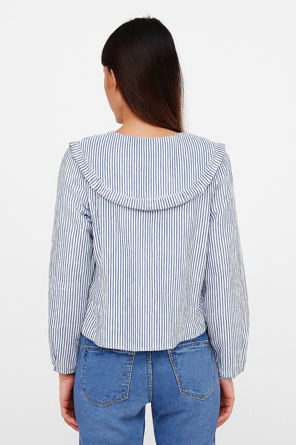 Cotton Blue Gingham Frill Collar Cotton Shirt