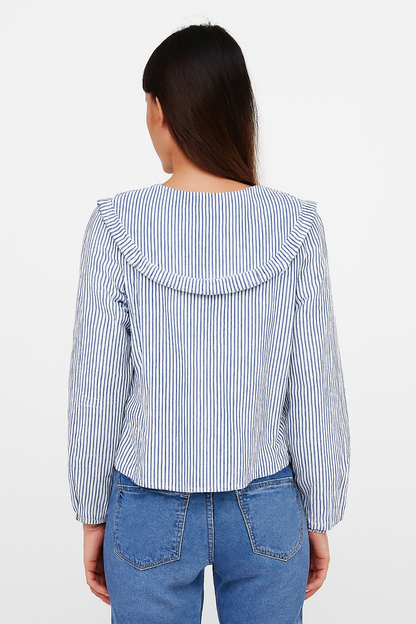 Cotton Blue Gingham Frill Collar Cotton Shirt