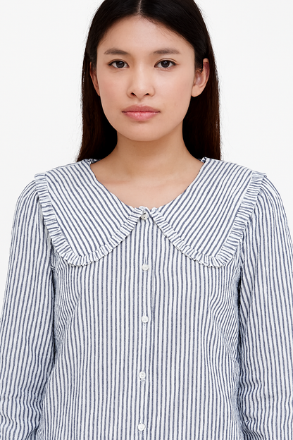 Cotton Blue Gingham Frill Collar Cotton Shirt