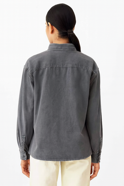 Viscose Grey Stretch Loose Fit Pocket Shirt
