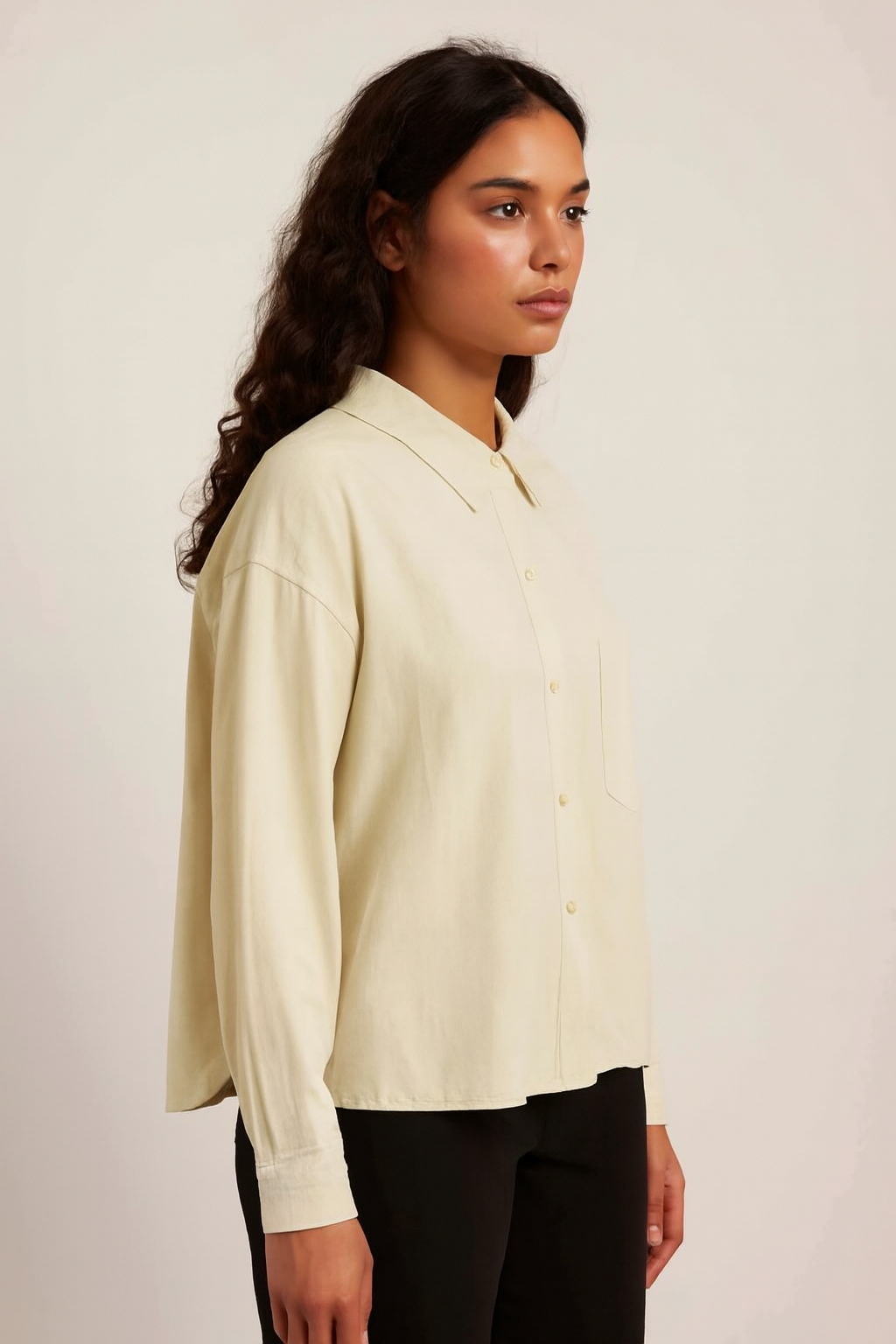Viscose Light Beige Stretch Loose Fit Pocket Shirt