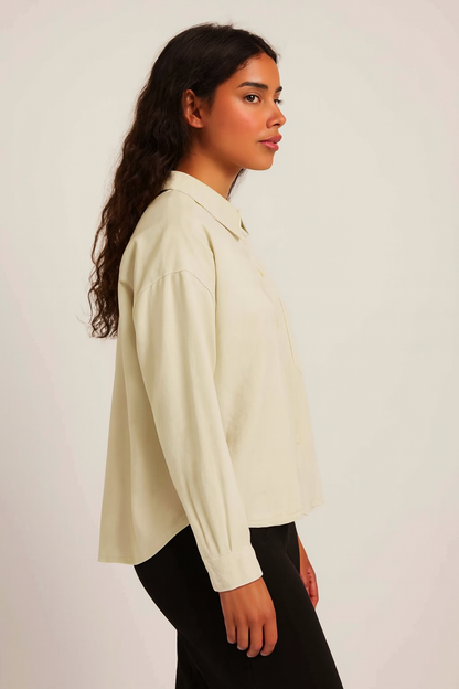 Viscose Light Beige Stretch Loose Fit Pocket Shirt