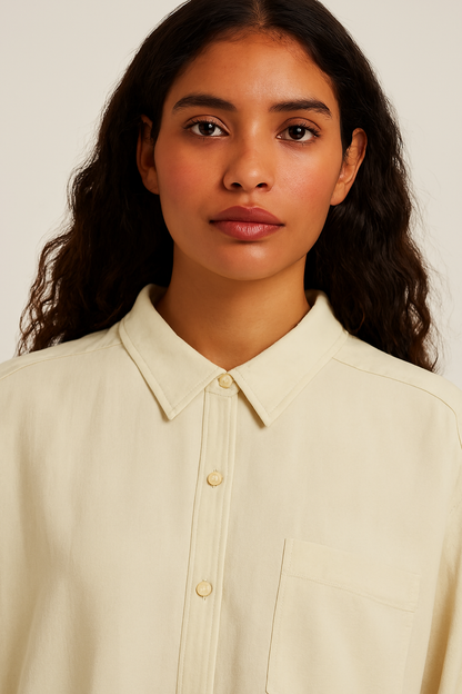 Viscose Light Beige Stretch Loose Fit Pocket Shirt