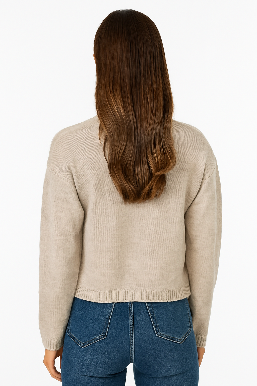 Acrylic Full Sleeve Beige V-Neck Knit Cardigan