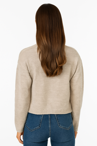 Acrylic Full Sleeve Beige V-Neck Knit Cardigan