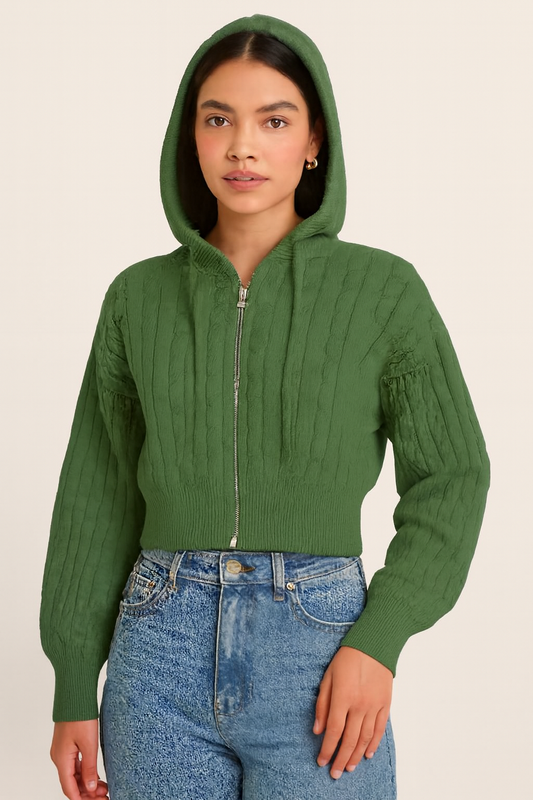 Green Hooded Zip-Up Sweatshirt