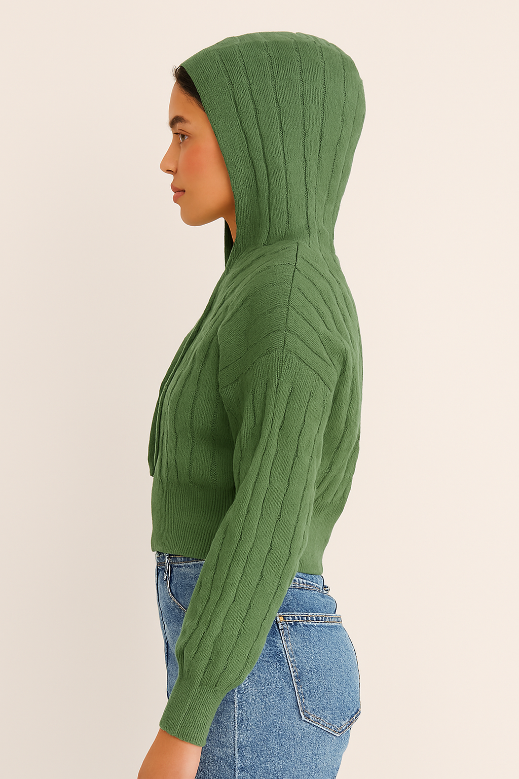 Green Hooded Zip-Up Sweatshirt