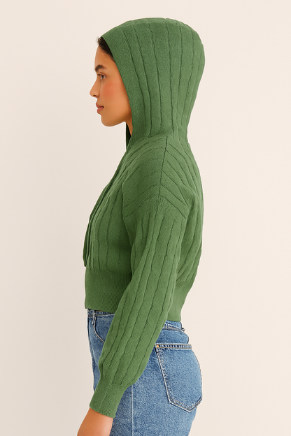 Green Hooded Zip-Up Sweatshirt