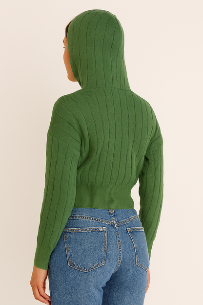 Green Hooded Zip-Up Sweatshirt