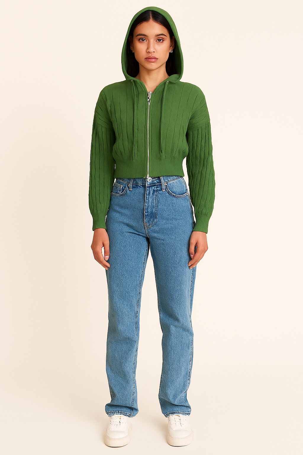 Green Hooded Zip-Up Sweatshirt