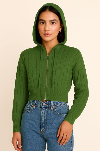 Green Hooded Zip-Up Sweatshirt