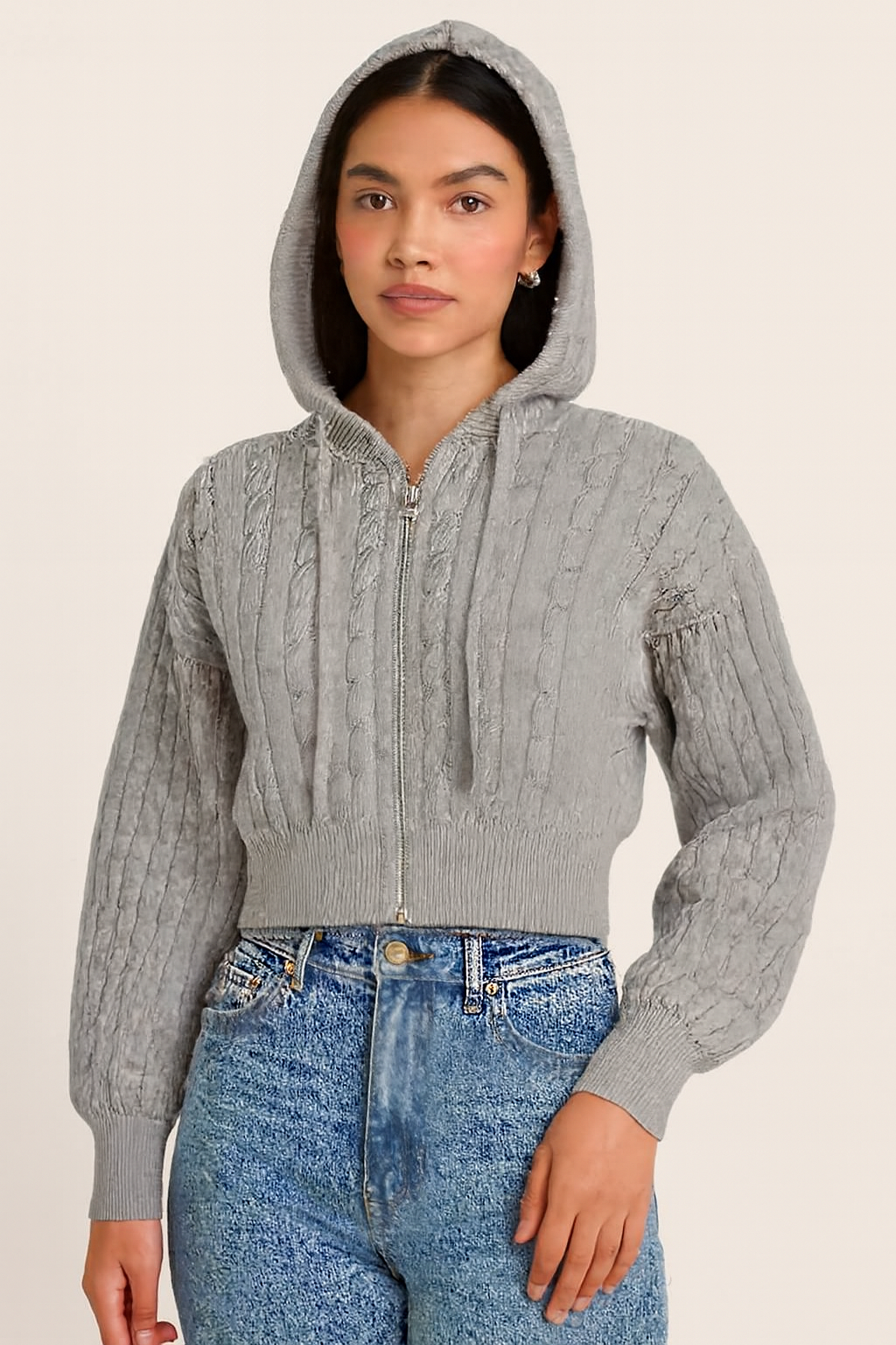 Grey Hooded Zip-Up Sweatshirt