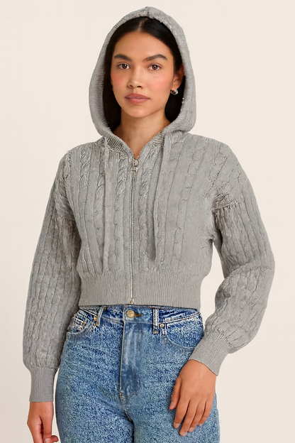 Grey Hooded Zip-Up Sweatshirt