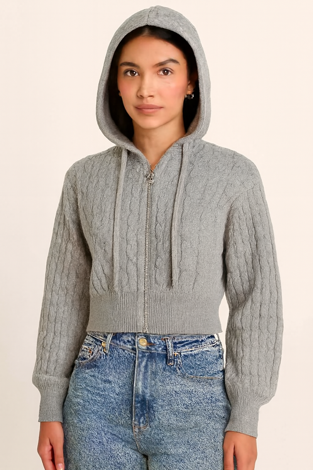 Grey Hooded Zip-Up Sweatshirt