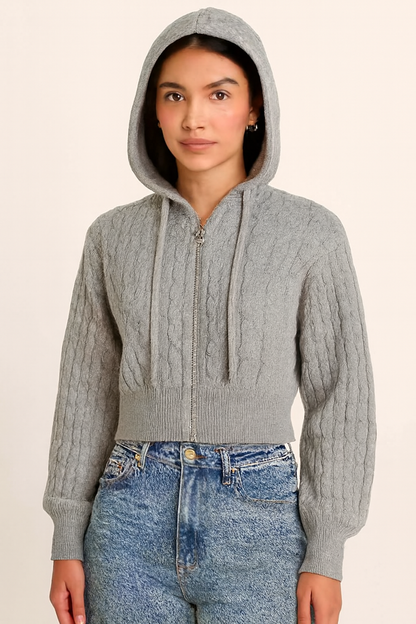 Grey Hooded Zip-Up Sweatshirt