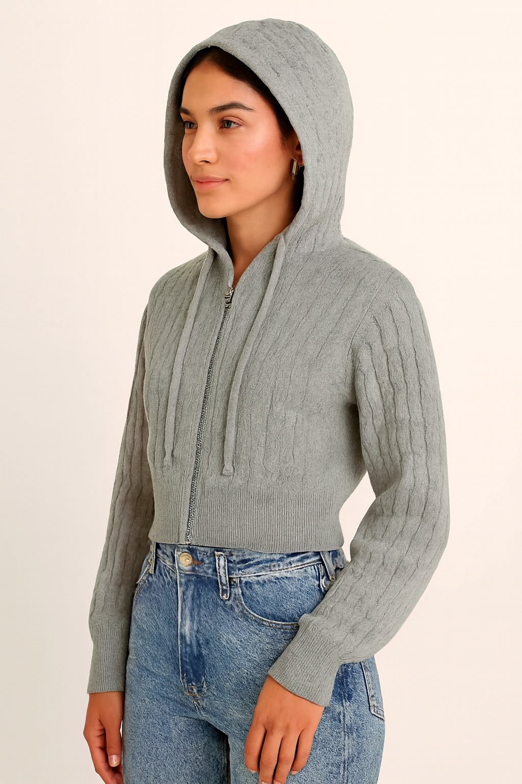 Grey Hooded Zip-Up Sweatshirt