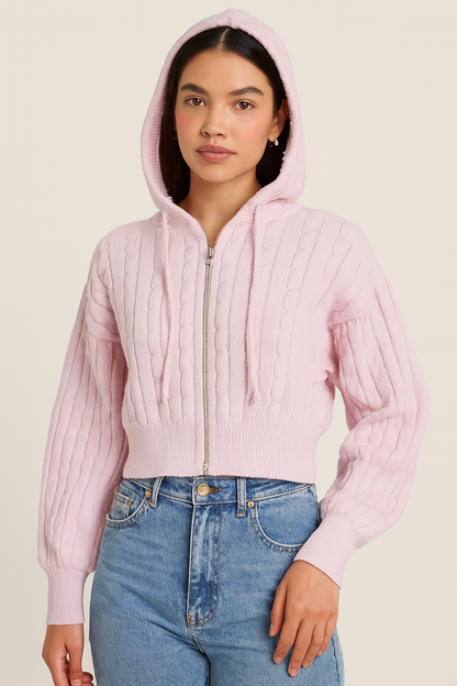 Pink Hooded Zip-Up Sweatshirt