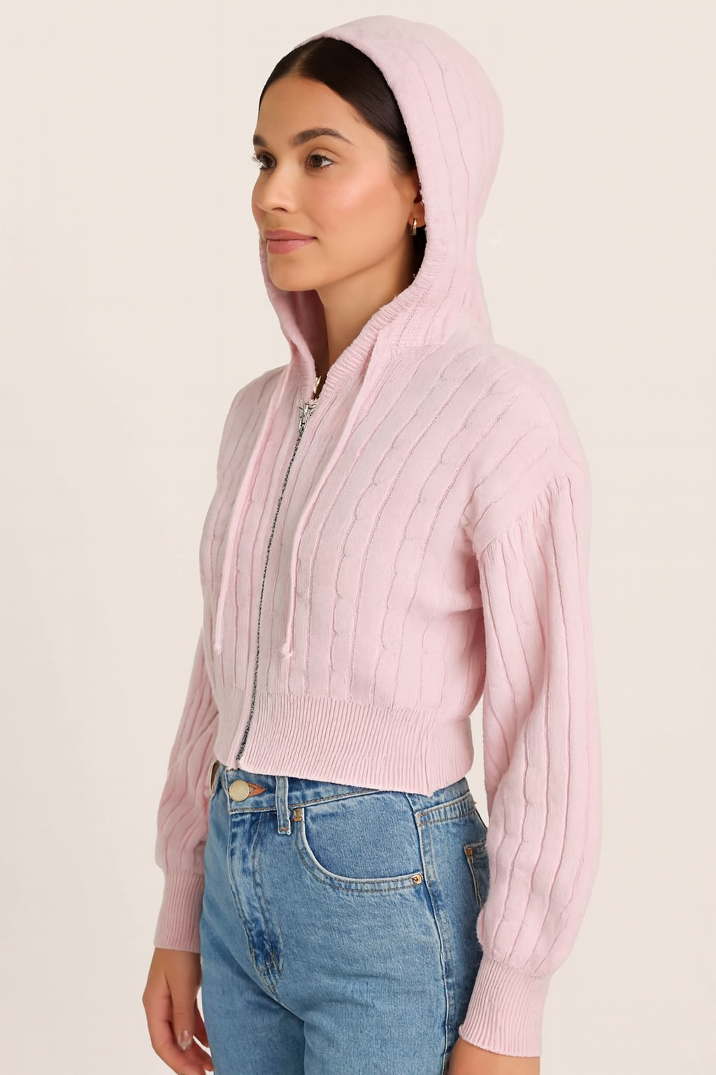 Pink Hooded Zip-Up Sweatshirt