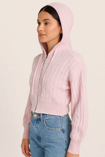Pink Hooded Zip-Up Sweatshirt