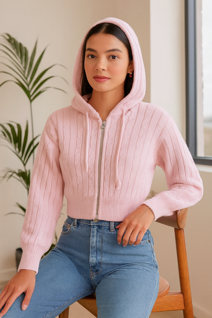 Pink Hooded Zip-Up Sweatshirt