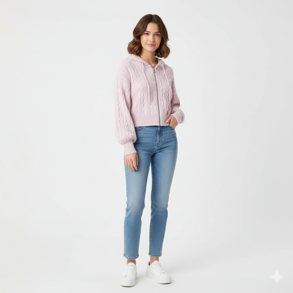 Pink Hooded Zip-Up Sweatshirt