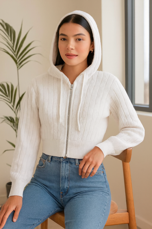 White Hooded Zip-Up Sweatshirt